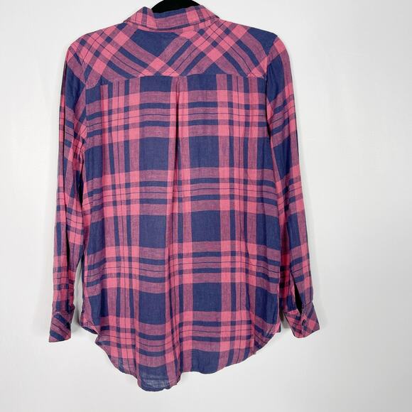 Rails XS Blue Pink Charli Maroon Navy Plaid Button Down Shirt Long Sleeve Linen - Picture 2 of 8